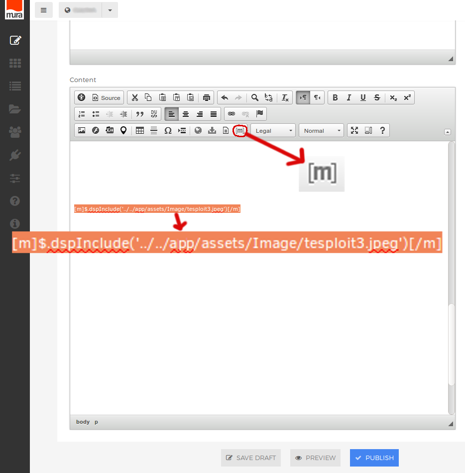 Include image file using mura's dspInclude function.